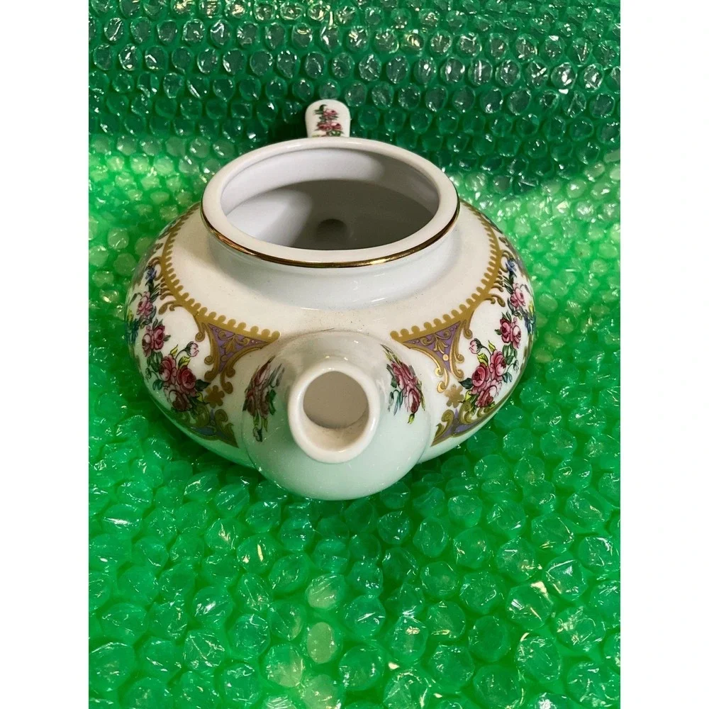 Andrea by Sadek Collection Sevres Floral Porcelain Teapot Gold Trim 4in x 7.5in